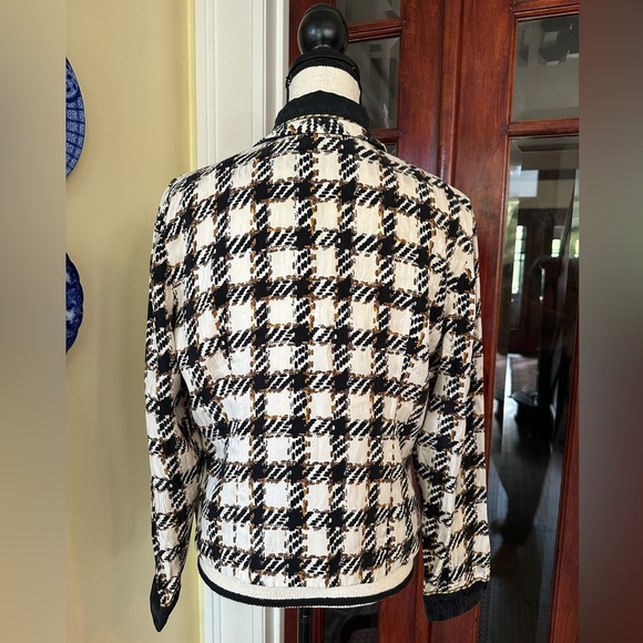 Vintage 80s 100% Silk Houndstooth Blazer Jacket, Size 10 - Picture 4 of 11